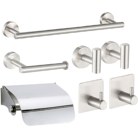 7-teiliges Badezimmer-Accessoire-Set aus Edelstahl: Handtuchhalter, WC-Papierhalter, 4 Haken, Handtuchstange mit Deckel, rostfrei