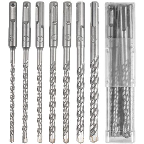 7-teiliges Betonbohrer-Set, 5 6 6 8 8 10 12 x 160 mm für Bohrhammer, SDS-Plus-Fliesenbohrer zum Bohren in Ziegel, Beton, Stein, Beton, Mauerwerk