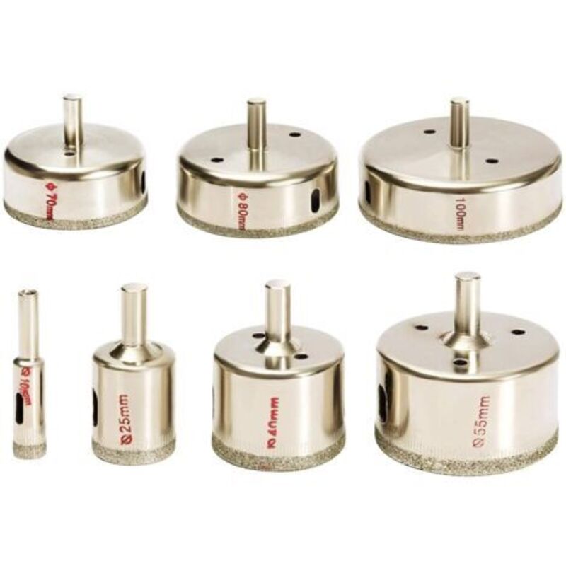 Image of 7-teiliges Diamantbohrer-Set 10–100 mm für Keramikfliesen, Glas, Porzellan, Marmor