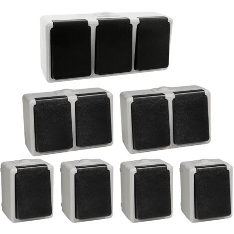 7 teiliges Feuchtraum Aufputz Steckdosen Set 1-fach 2-fach 3-fach IP44 Horizontal