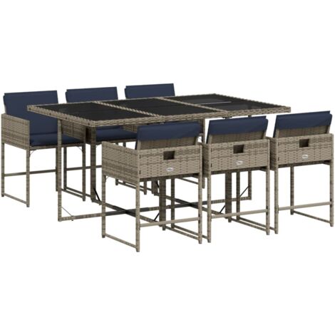 7-teiliges Garten-Ess-Set mit Kissen, grau, Polyrattan vidaXL