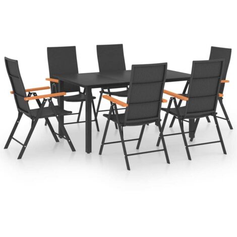 7-teiliges Garten-Esszimmer-Set Schwarz und Braun