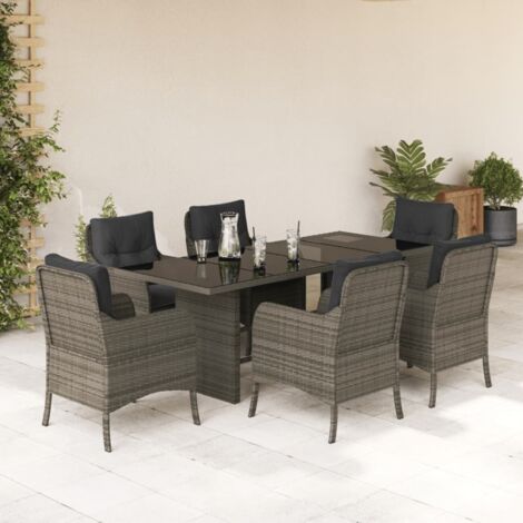7-teiliges Gartenmöbel-Set mit Kissen grau Rattan