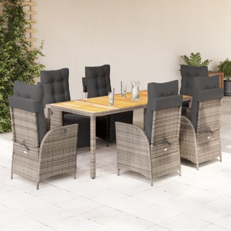 7-teiliges Gartenmöbel-Set mit Kissen, grau Rattan