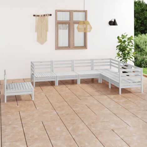 7-teiliges Gartenmöbelset aus massivem Kiefernholz Weiß