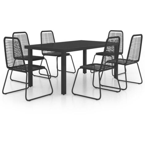 7-teiliges Gartenmöbelset Rattan PVC Schwarz