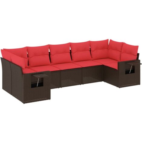 7-teiliges Gartensofa-Set mit Kissen, braun, Polyrattan vidaXL