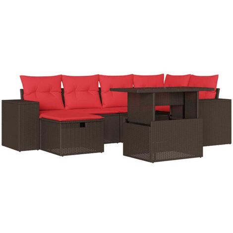 7-teiliges Gartensofa-Set mit Kissen, braun, Polyrattan vidaXL