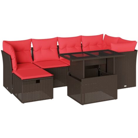 7-teiliges Gartensofa-Set mit Kissen, braun, Polyrattan vidaXL