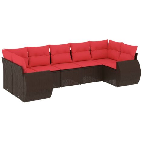 7-teiliges Gartensofa-Set mit Kissen, braun, Polyrattan vidaXL