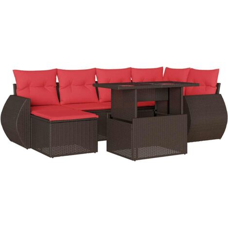 7-teiliges Gartensofa-Set mit Kissen, braun, Polyrattan vidaXL