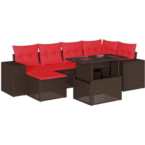 7-teiliges Gartensofa-Set mit Kissen, braun, Polyrattan vidaXL