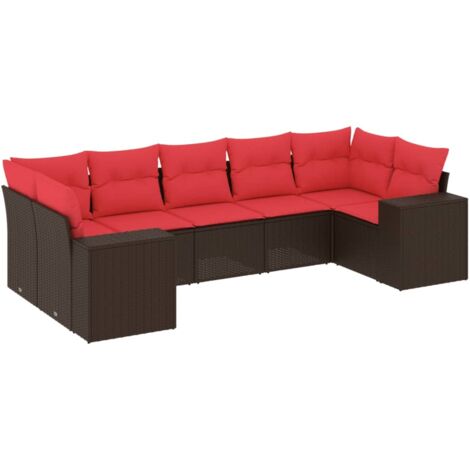 7-teiliges Gartensofa-Set mit Kissen, braun, Polyrattan vidaXL