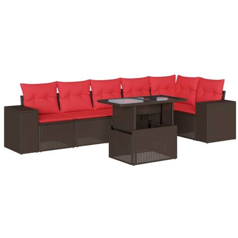 7-teiliges Gartensofa-Set mit Kissen, braun, Polyrattan vidaXL