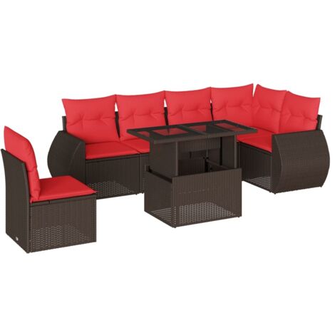 7-teiliges Gartensofa-Set mit Kissen, braun, Polyrattan vidaXL