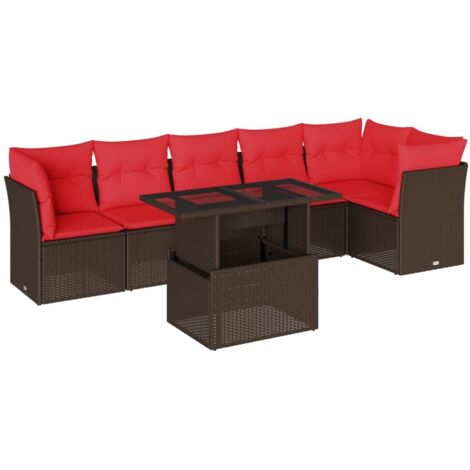 7-teiliges Gartensofa-Set mit Kissen, braun, Polyrattan vidaXL