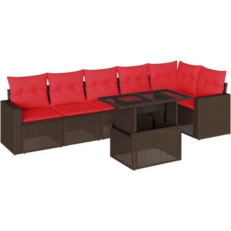7-teiliges Gartensofa-Set mit Kissen, braun, Polyrattan vidaXL