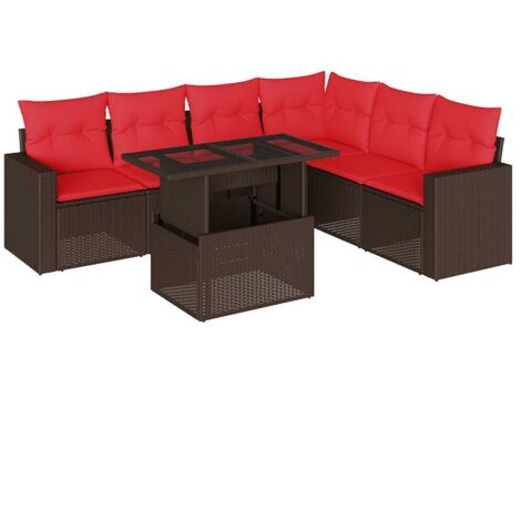 7-teiliges Gartensofa-Set mit Kissen, braun, Polyrattan vidaXL