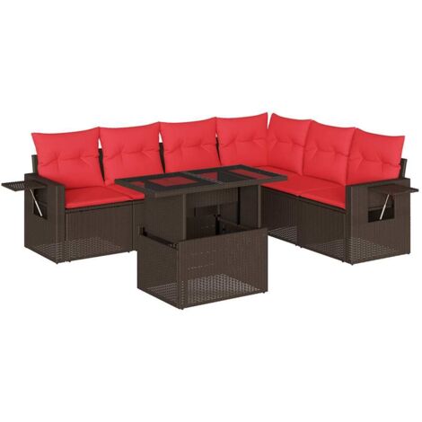 7-teiliges Gartensofa-Set mit Kissen, braun, Polyrattan vidaXL