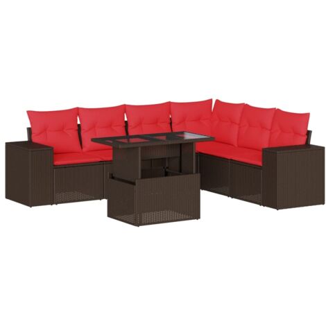 7-teiliges Gartensofa-Set mit Kissen, braun, Polyrattan vidaXL