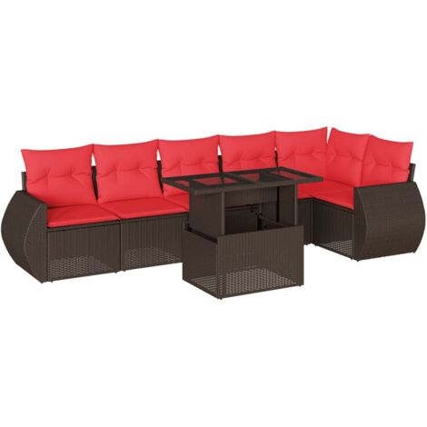 7-teiliges Gartensofa-Set mit Kissen, braun, Polyrattan vidaXL