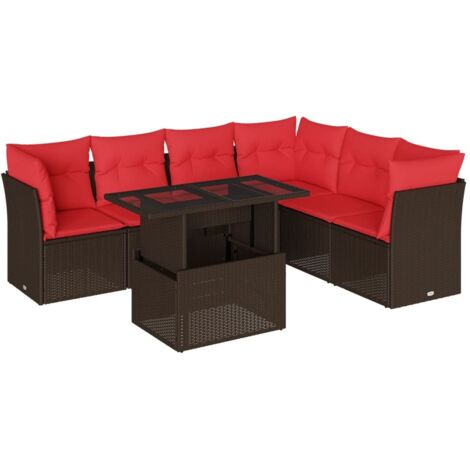 7-teiliges Gartensofa-Set mit Kissen, braun, Polyrattan vidaXL