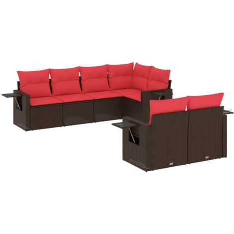 7-teiliges Gartensofa-Set mit Kissen, braun, Polyrattan vidaXL