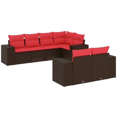 7-teiliges Gartensofa-Set mit Kissen, braun, Polyrattan vidaXL