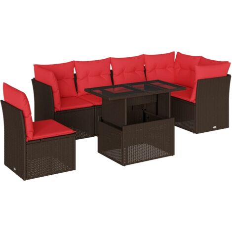 7-teiliges Gartensofa-Set mit Kissen, braun, Polyrattan vidaXL