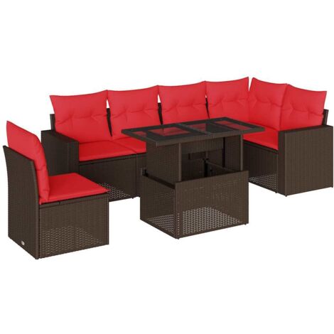 7-teiliges Gartensofa-Set mit Kissen, braun, Polyrattan vidaXL