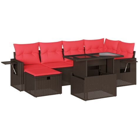 7-teiliges Gartensofa-Set mit Kissen, braun, Polyrattan vidaXL