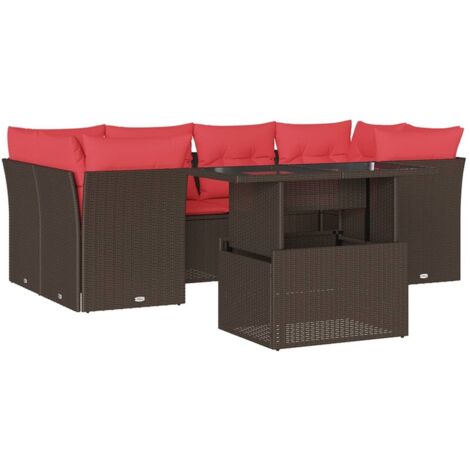 7-teiliges Gartensofa-Set mit Kissen, braun, Polyrattan vidaXL