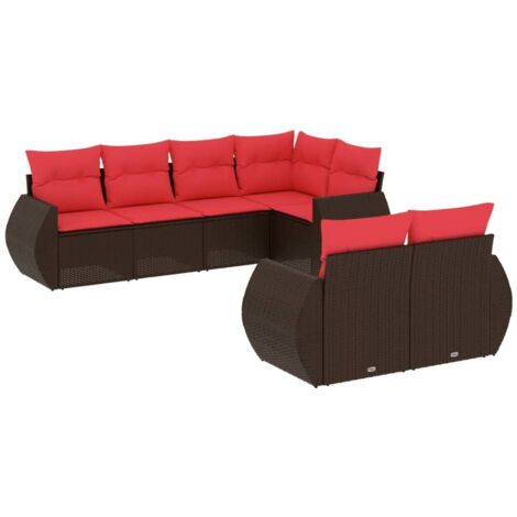 7-teiliges Gartensofa-Set mit Kissen, braun, Polyrattan vidaXL