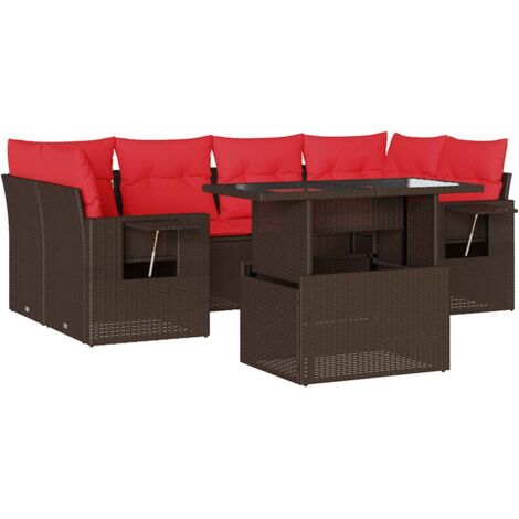 7-teiliges Gartensofa-Set mit Kissen, braun, Polyrattan vidaXL
