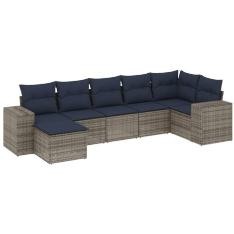 7-teiliges Gartensofa-Set mit Kissen, grau, Polyrattan vidaXL