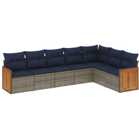 7-teiliges Gartensofa-Set mit Kissen, grau, Polyrattan vidaXL