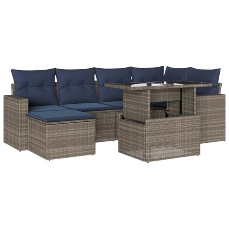 7-teiliges Gartensofa-Set mit Kissen, grau, Polyrattan vidaXL