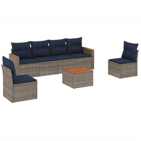 7-teiliges Gartensofa-Set mit Kissen, grau, Polyrattan vidaXL