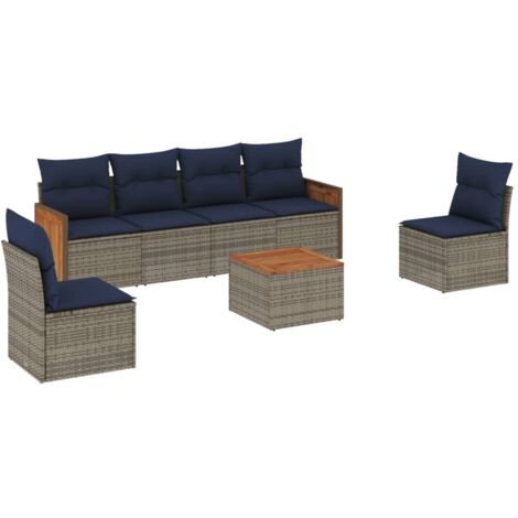 7-teiliges Gartensofa-Set mit Kissen, grau, Polyrattan vidaXL