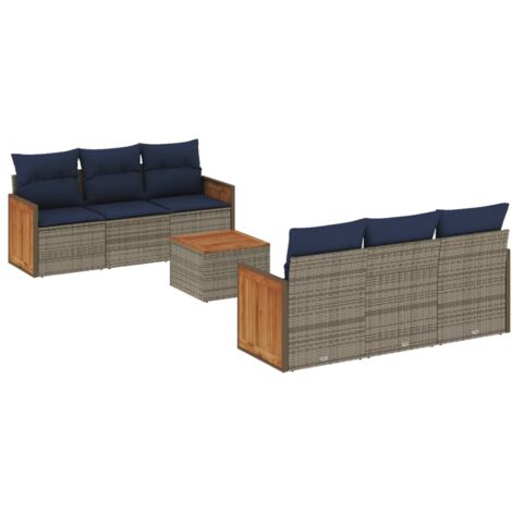7-teiliges Gartensofa-Set mit Kissen, grau, Polyrattan vidaXL