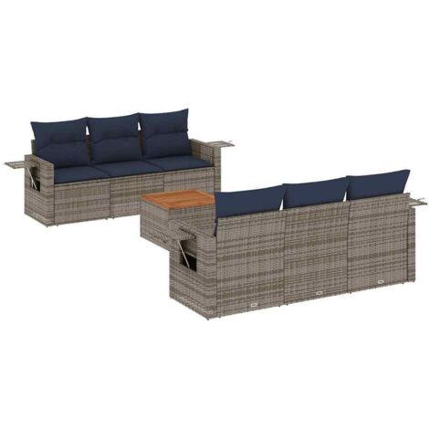 7-teiliges Gartensofa-Set mit Kissen, grau, Polyrattan vidaXL