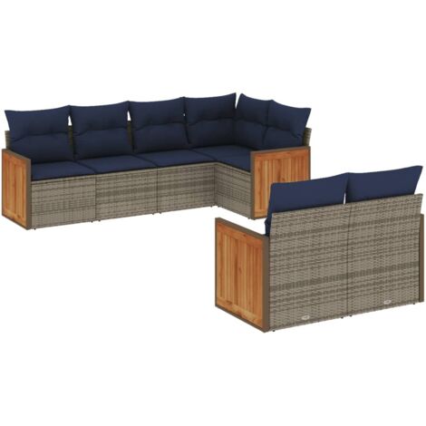 7-teiliges Gartensofa-Set mit Kissen, grau, Polyrattan vidaXL