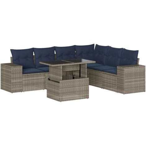 7-teiliges Gartensofa-Set mit Kissen, grau, Polyrattan vidaXL