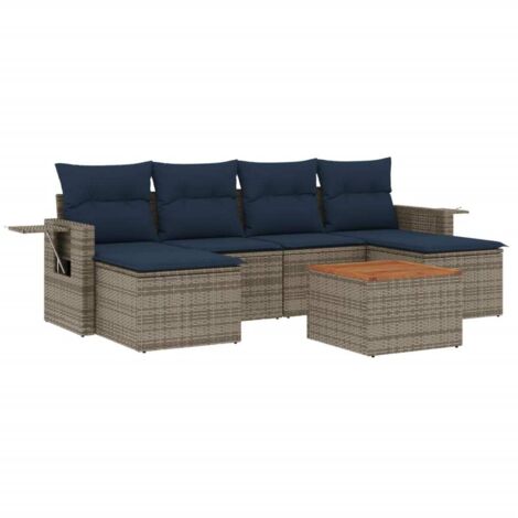 7-teiliges Gartensofa-Set mit Kissen, grau, Polyrattan vidaXL