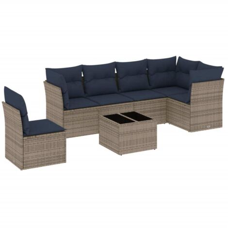 7-teiliges Gartensofa-Set mit Kissen, grau, Polyrattan vidaXL