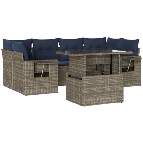 7-teiliges Gartensofa-Set mit Kissen, grau, Polyrattan vidaXL