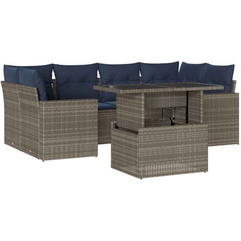 7-teiliges Gartensofa-Set mit Kissen, grau, Polyrattan vidaXL