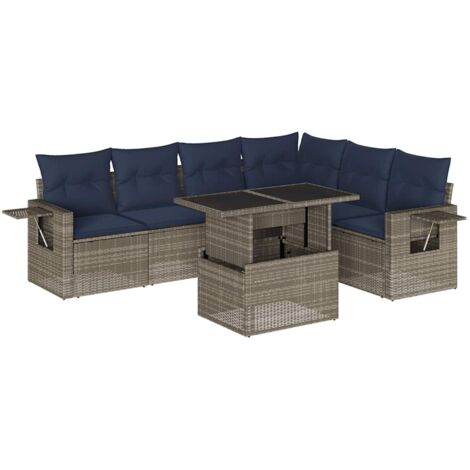 7-teiliges Gartensofa-Set mit Kissen, grau, Polyrattan vidaXL