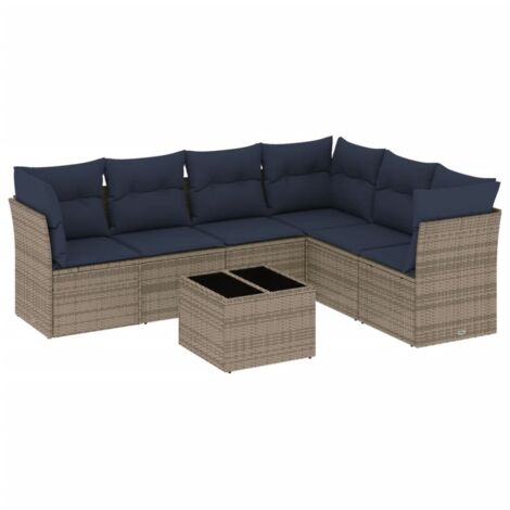 7-teiliges Gartensofa-Set mit Kissen, grau, Polyrattan vidaXL