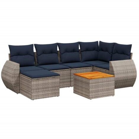 7-teiliges Gartensofa-Set mit Kissen, grau, Polyrattan vidaXL